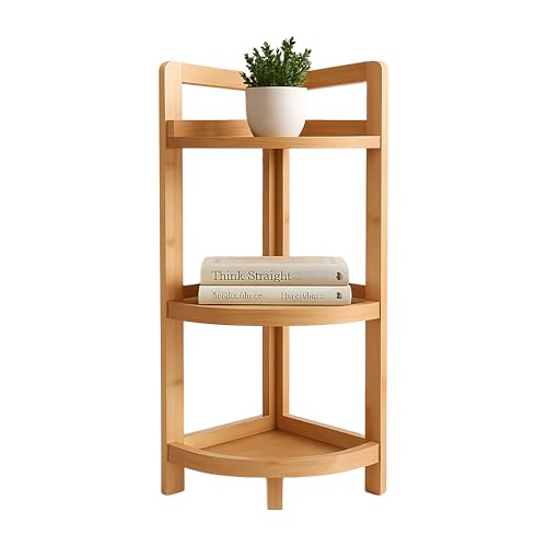 Relaxdays Eckregal Bambus 3 Halbrunde Ablagen Hbt 77x23x23