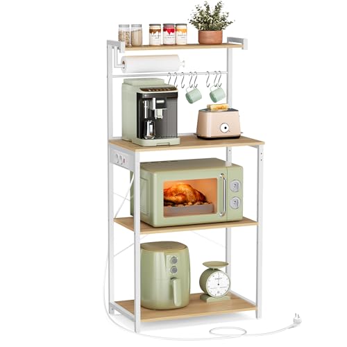 Vasagle K Chenregal Mit Steckdosen Standregal Holzregal Mikrowellen