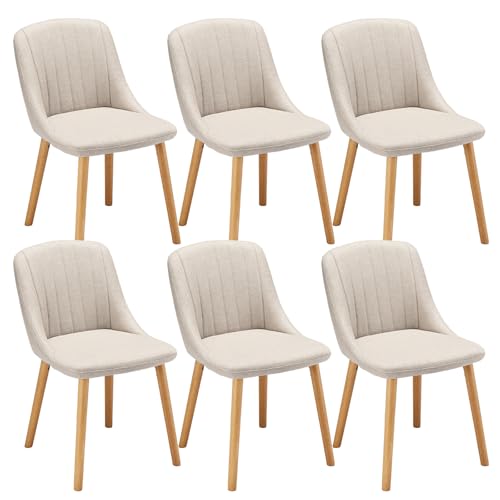 Goeurvant Esszimmerstuhl Beige Holzbeine 6er Set Polsterstuhl St