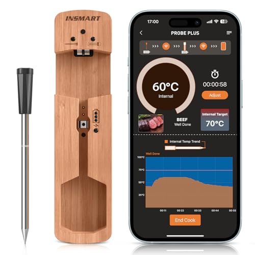 Insmart Fleischthermometer Kabellos Grillthermometer Bluetooth 100m Ipx7 Wasserdicht