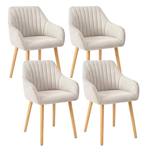 Goeurvant Armlehnenstuhl Esszimmerstuhl 4er Set Beige Holzbeine Polsterstuhl