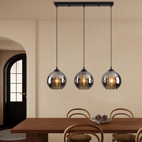 Jhypvii Pendelleuchte Esstisch 3 Flammig Rauchgrau Glas H