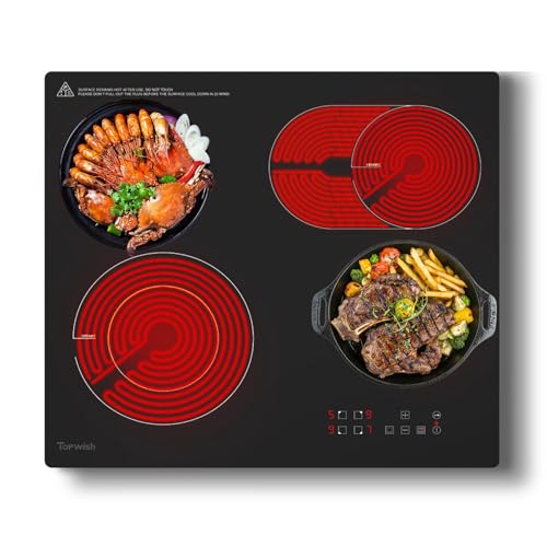 Topwish Glaskeramikkochfeld 4 Platten Herdplatte 4 Kochfelder Kochplatte