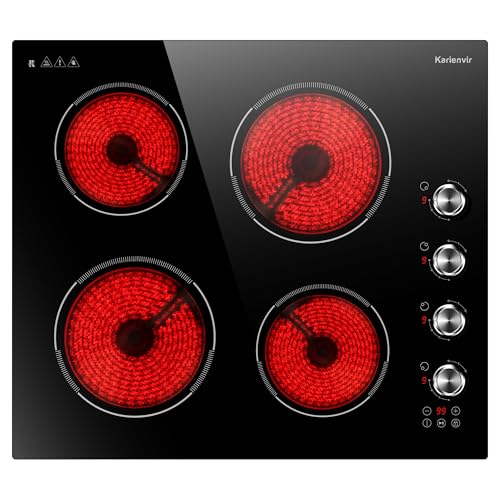 Karienvir Glaskeramikkochfeld 4 Platten Knopf Touch Steuerung Eingebautes