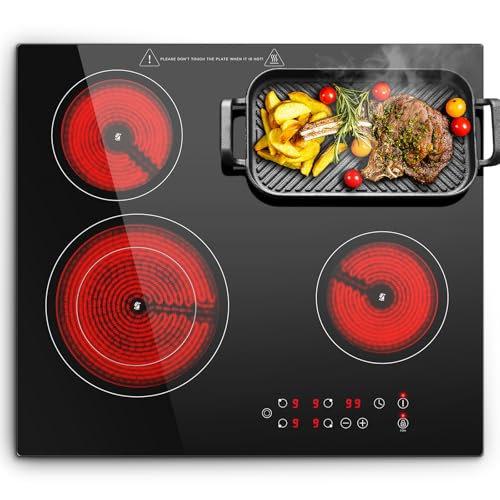 Kichpower Glaskeramikkochfeld 4 Platten Einbau Kochfeld 60cm Herdplatte